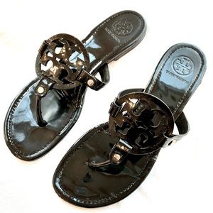 Tory Burch Miller Sandals 9.5 Black Patent